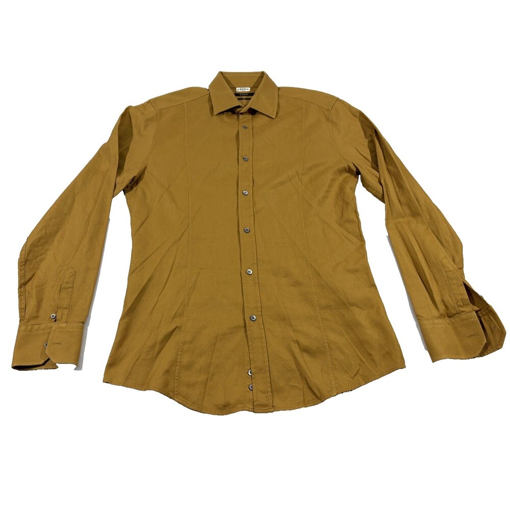 Gucci Mens Yellow Gold Long Sleeve Button Shirt Casual Cotton Sz 39 Italy Stain